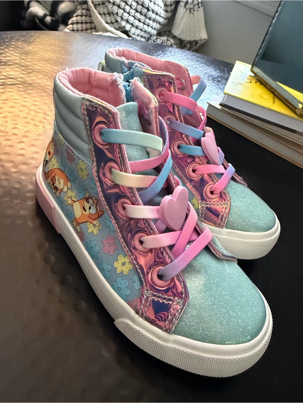 Kids Sparkle High-Top Bluey Sneakers in Aqua & Pink